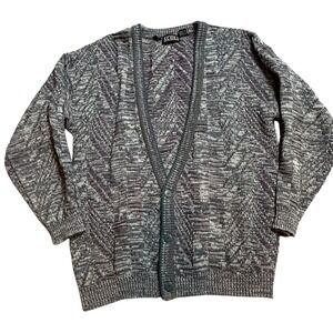 Vtg Cardigan Sweater Mens Sz L Dad Grandpa Kurt Cobain Grunge Wool Blend Gray